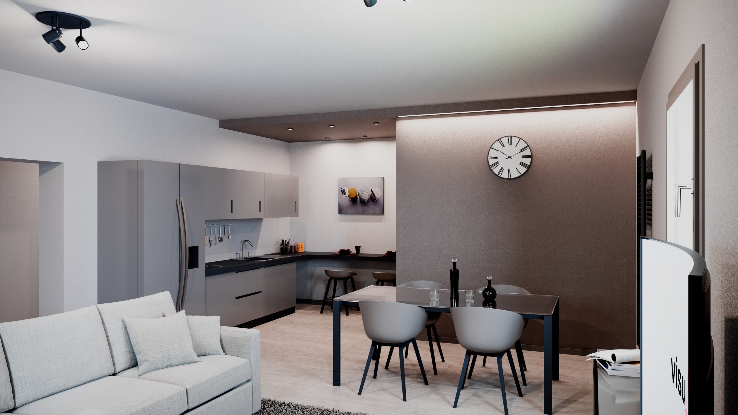 Ristrutturazione LC, render del soggiorno